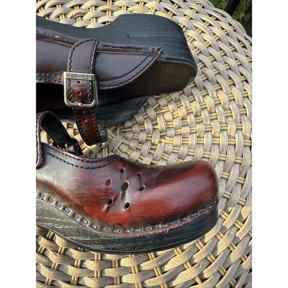 Dansko Mary Jane Mules Clogs Shoes Women's Size 38 EU 8 US Burgundy Leather - Picture 12 of 16
